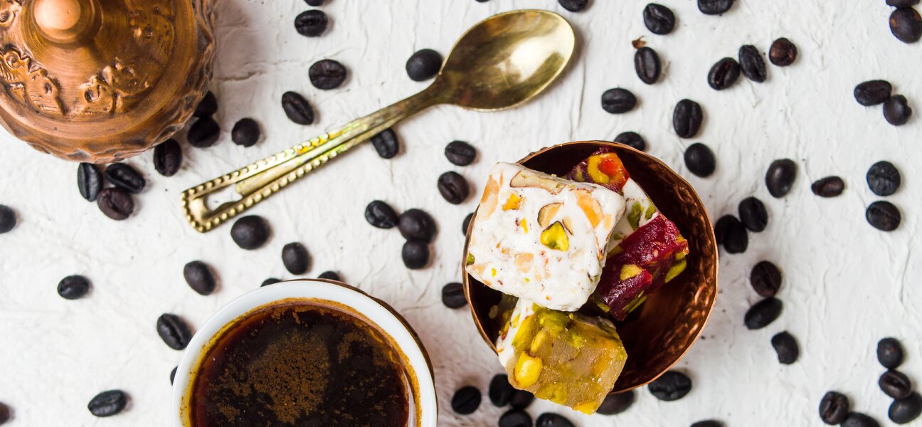 Turkish delights with coffee beans